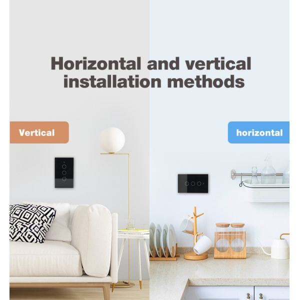 OEM 110V American Black Touch 3 Gang 3 Way Smart Switch Voice Control TuyaAPP Alexa Google Home