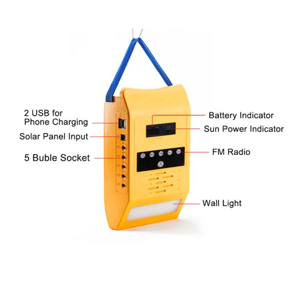 7.4V 5200mAH Li Ion Solar Powered Radio Kit 4pcs * 2W Bulbs Solar Home Lighting System