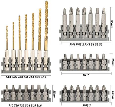 Impact Screwdriver Bit Set with Titanium Drill Bits- Quick Release Twist Drill Bit Set with Tough Case,Impact Driver Bit