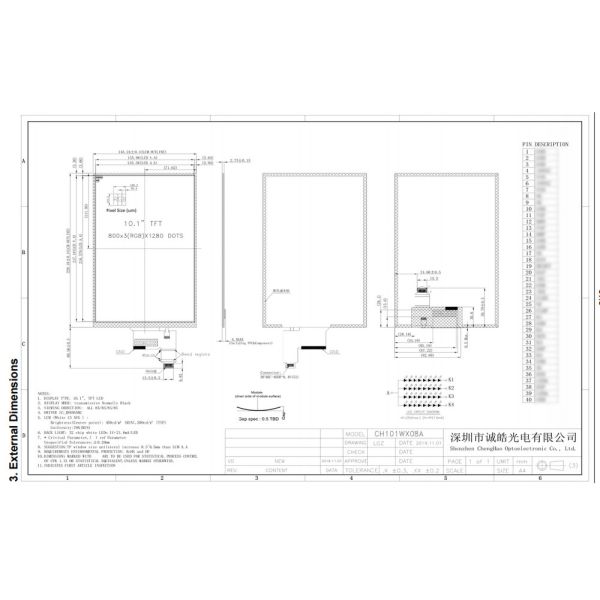 10.1 Inch HD MIPI TFT LCD Color Monitor 800*1280 Free Viewing Angle