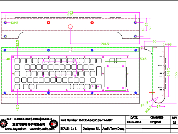 68 Keys Kiosk Keyboard With Sealed Touchpad