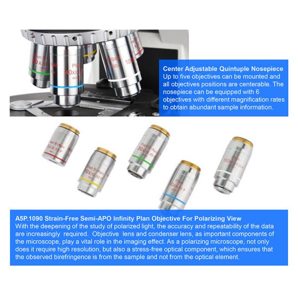 OPTO-EDU A15.1091-T plm polarized light microscopy Manual Transmit 12V 100W Halogen Semi APO ECO
