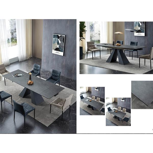 Rectangular Black Ceramic Extending Dining Table , Marble Metal Base Dining Table