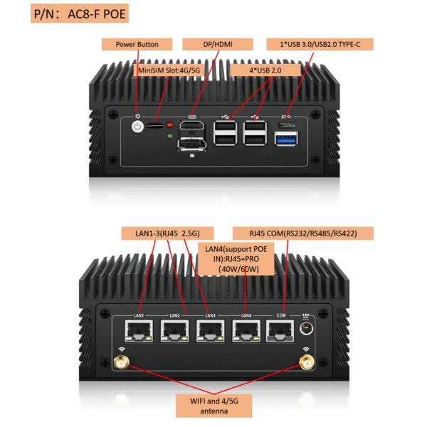 4 x 2.5Gbe Lan IPC POE IN Firewall Soft Router N100 Fanless 16GB DDR5 512GB SSD