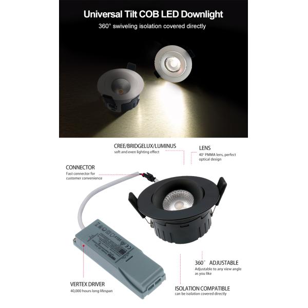 7W 9W Adjustable Cob 83mm Cutout Dimmable Led Down Lights