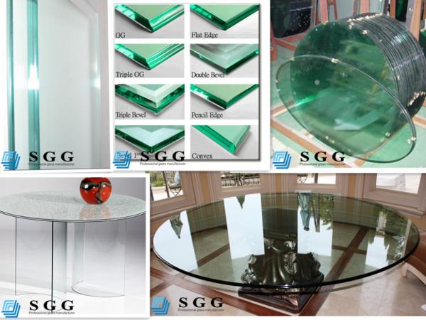 CE& SGS certificated Excellence quality bevelled edge table top glass