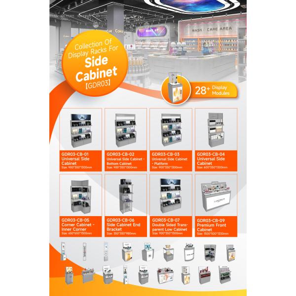 GDR03-CB-04 Universal Side Cabinet With LED Strip Lights And Transparent Tempered Glass For Specialty Beauty Stores