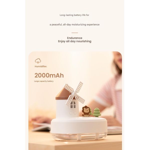 Creative Wireless Windmill Music Humidifier Night Light & Ambient Lighting Bedroom Desktop Portable Humidifier Perfect Gift Idea