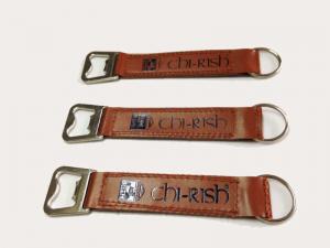 China Custom Personalize Promotion Gift Leather Key Tag Beer Bottle Opener Key Ring with Printed Logo on sale