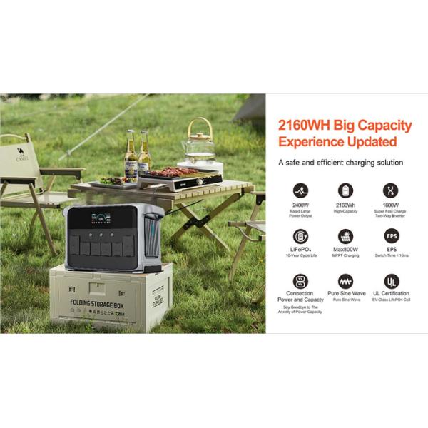 2400W Fast Charging Camping Solar Power Portable Battery Generator For Home