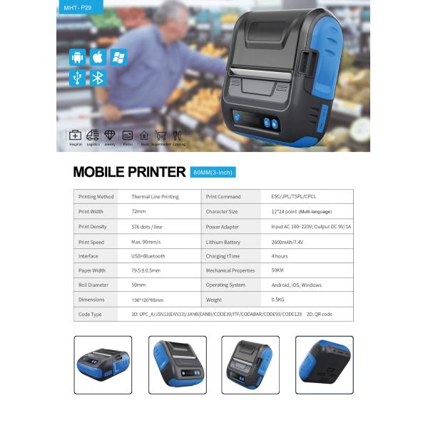 CODE39 DODE128 Code Portable Barcode Printer 2 In 1 3 Inch Label Printer