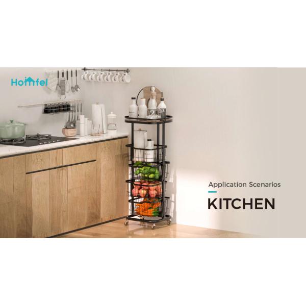 Multifunctional Metal Storage Trolley , Kitchen Rotating Trolley Three Layer