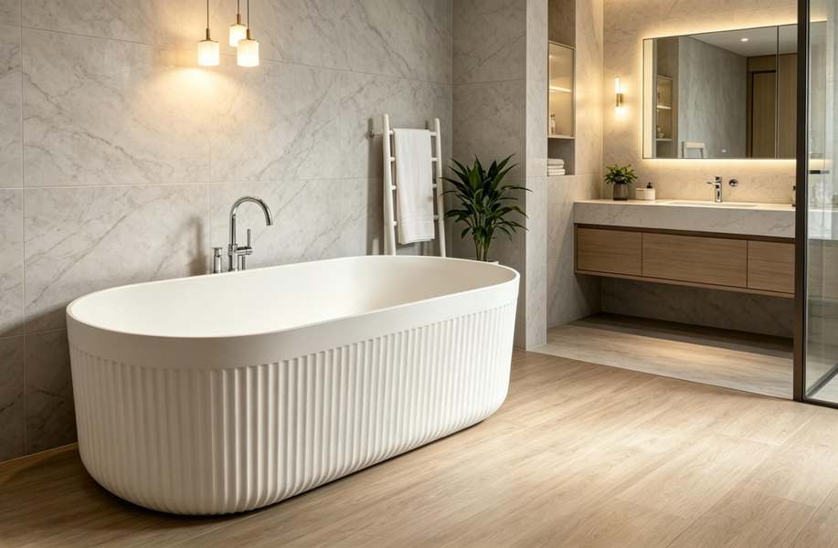 Antibacteria Bathroom Free Standing Bath Tub Solid Surface Matt White Deck Mount
