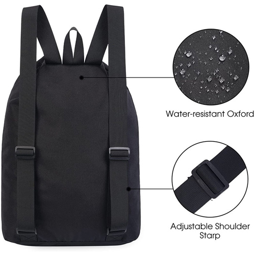Custom Foldable Drawstring Gym Backpack Bag Black For Sports Dance Swimming Gear