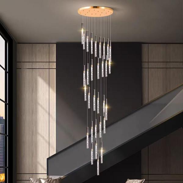 Simple Stairwell Long Crystal Column Chandelier High Ceiling Attic Residential Ceiling Staircase Branch Chandelier Lighting LED Chandelier