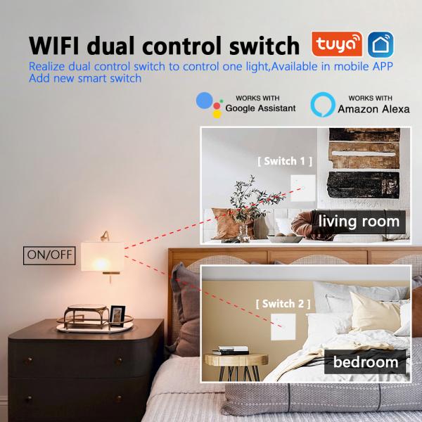 UABRO 2 Gang 2Way Smart Home Dual Wall WI-FI Switch Led Indicator On-Blue App Control Support Alexa Voice