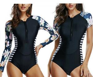 Quality Women Floral Stripe Swimwear Rash Guard Swimsuit Long Sleeve Bikini Bathing Suit for sale