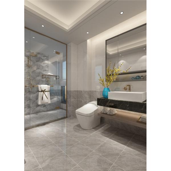 Grey Flower Pattern Rectangular Ceramic Floor Tile Imitation Marble Texture