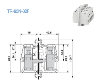 24 Pin Grey Feed Through Panel Terminal Blocks Right Angle Wire Inlet