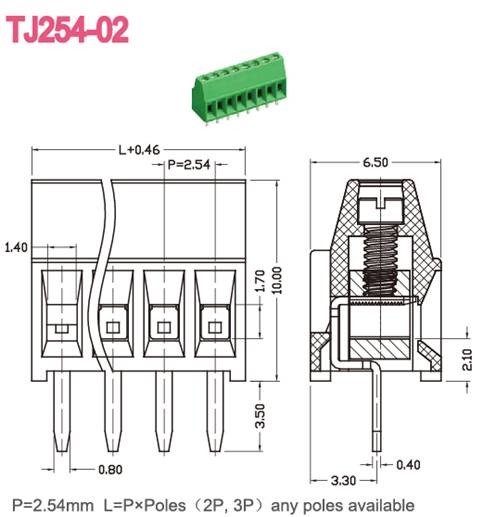 12 Poles Electronic Green pcb terminal block connector PA66 Pitch 2.54mm
