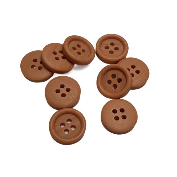 Faux Wood Polyester Buttons Four Hole 26L Apricot Color Round Shape With Rim