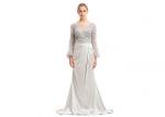 Grey Color Forging Long Sleeve Evening Dresses / O Neck Embroidery Prom Party