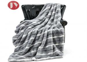 Quality Super Soft pv rabbit fur Blanket With Fluffy velboa Cozy Warm Gray stripe chinchilla mink fur Throw Blanket for sale
