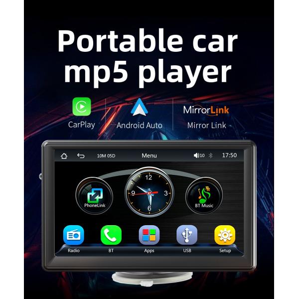 Creatall 7-Inch Portable Wireless CarPlay MP5 Player for Bluetooth New Cross-Border Multimedia Card Slot Head Unit Supports WAV