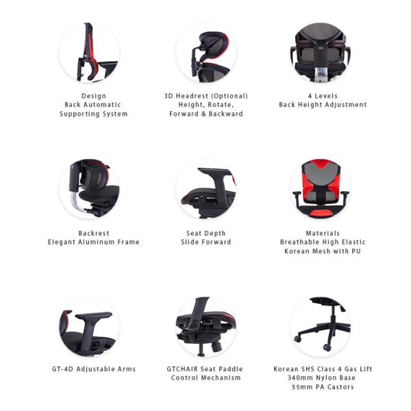 Plastic Frame Silver PU Design Breathable Computer Mesh Gaming Chairs