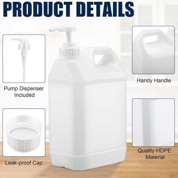 Plastic Gallon Jug with Child Resistant Lid, 0.7Gallon Heavy Duty Storage Containers with Ergonomic Handle and Pump