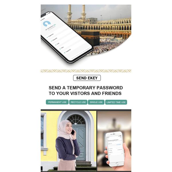 Peephole Camera Smart Front Door Locks TH-505 Black Biometric Code Card Key Tuya Unlock