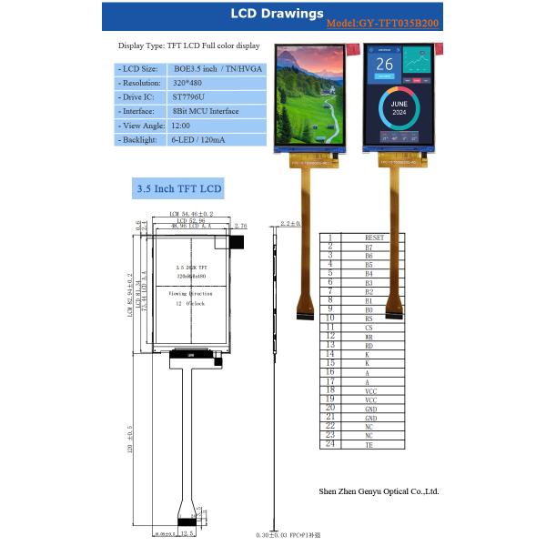 3.5 Inch TFT LCD Display 320x480 Resolution ST7796U Driver