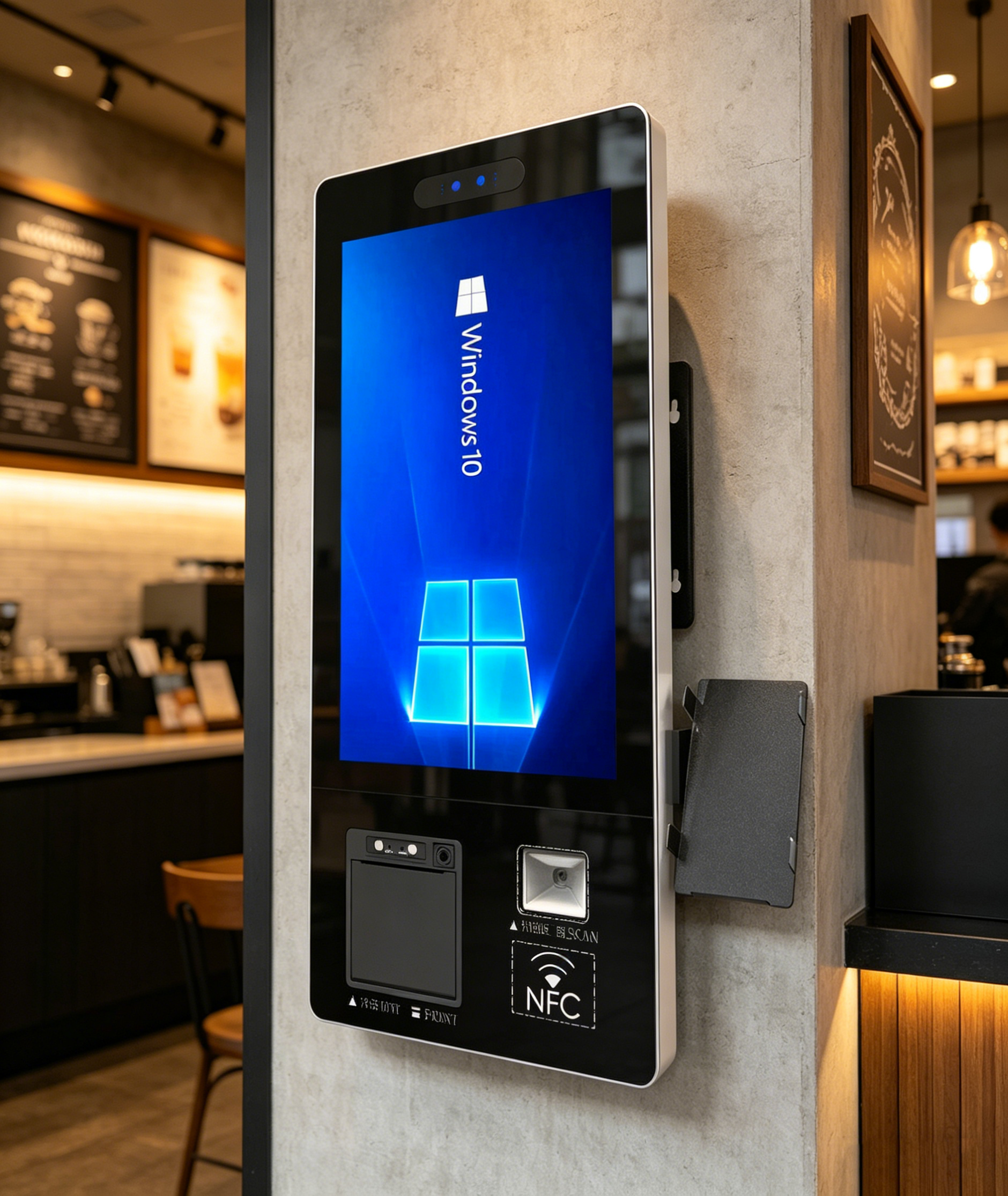 Restaurant Desktop Android/Wind10 System Multi Touch Screen Kiosk Self Ordering Payment LCD Kiosk with Credit Card Terminal