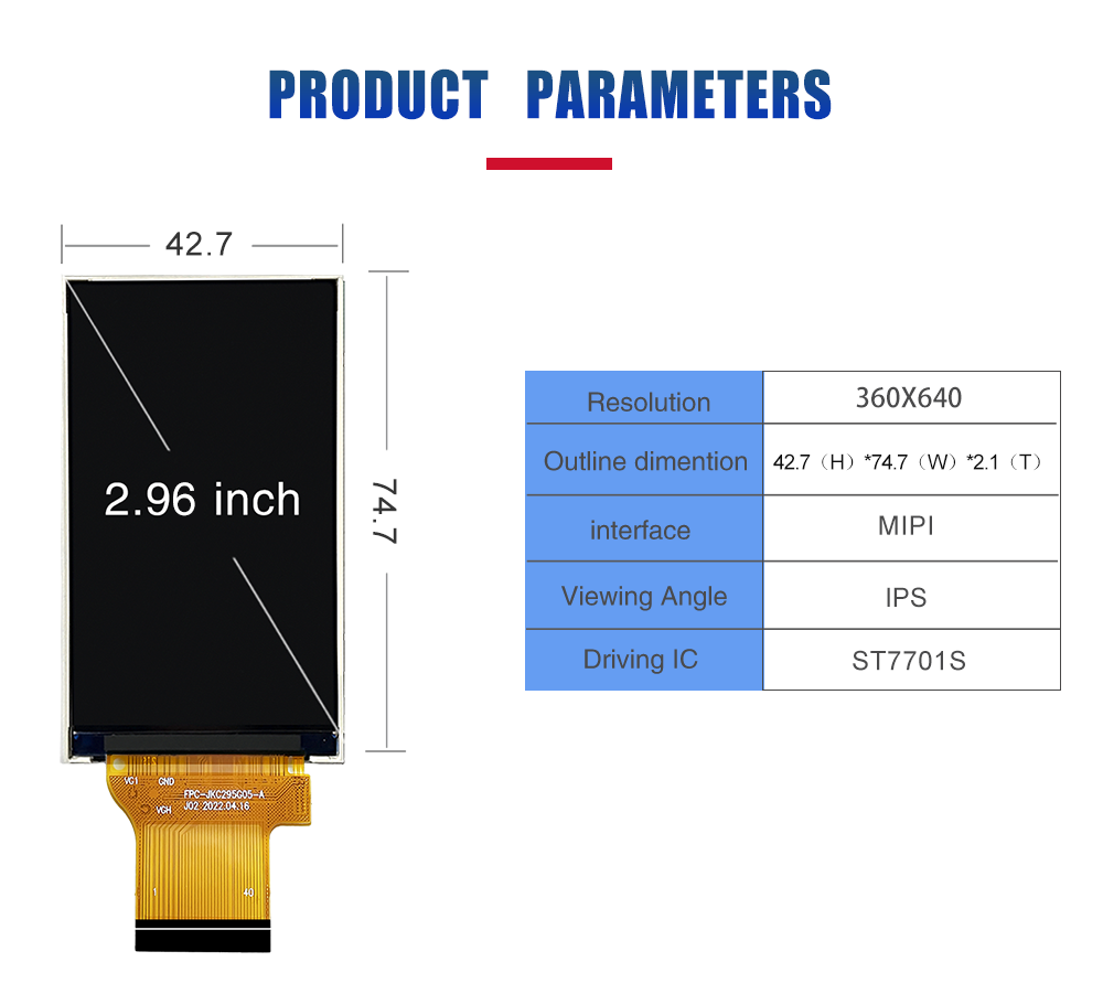 2.96 Inch TFT LCD Module with 360x640 Resolution and MIPI Interface for