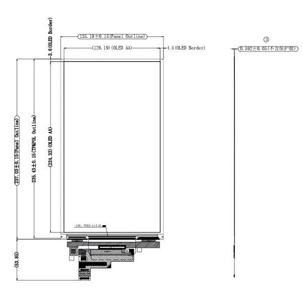 10.13-inch AMOLED display technical drawing and pin definition