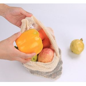 Foldable Mesh Netting Bags Pure Cotton Mesh Beige White Color Solid Structure