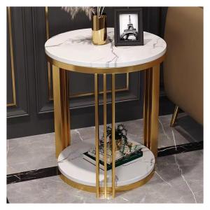 Quality Steel Base Ceramic Top Side Table , Titanium Antique Marble Coffee Table for sale