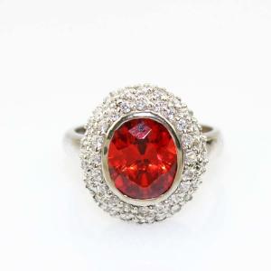Quality 925 Silver Oval Garnet  Gemstone Ring  with Cubic Zircon (S-RJ692) for sale