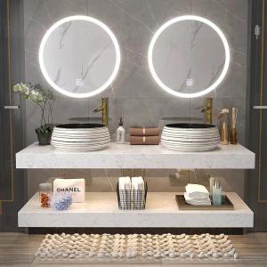 Quality Rectangle Double Sink Waterproof Bathroom Vanity With Smart Lighted Led Mirror for sale