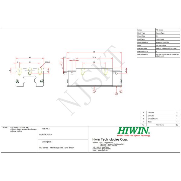 HIWIN RGH20CA Linear Rail Bearing Block Linear Guide Rails And Bearings 20mm Size