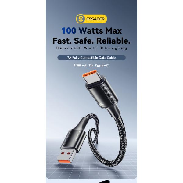 Aluminum Alloy Data Charging Cable USB C To USB A 100W 7A ESSAGER ES-X45 Series