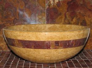 China Inca Gold Marble Kitchen Bathroom Sinks With Multi Red Onyx Stone Mosaic Inlay on sale