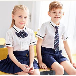 China Kids British Kindergarten Primary School Uniform White Short Sleeve Shirt Sets on sale