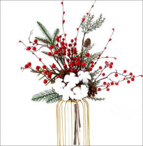 China Personalised Fake Holiday Flowers Red Christmas Holly Berries Decoration on sale