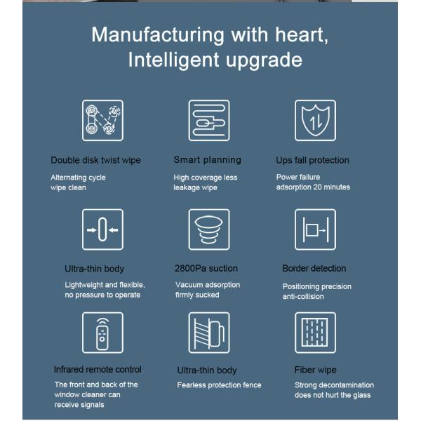 App-Controlled Huidi HCR-01 Automatic Window Vacuum Cleaner 80W 65dB Electric Robot