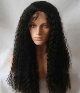 China Black Long Natural Wave 18 remy human hair full lace wigs Tangle Free on sale