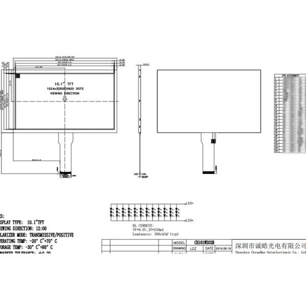 10.1 Inch Thin Film Transistor Liquid Crystal Display 1024x600 Hight Resolution