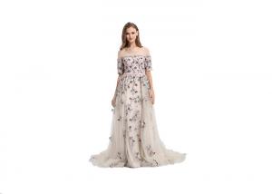 Beige Appliqued Lace European Style Evening Dresses For Slim Woman
