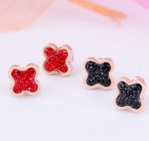 China 4 Leave Clover Stud Earrings for Girs Stainless Steel Inlaid Red Crystal Earrings  Fashion Jewelry on sale