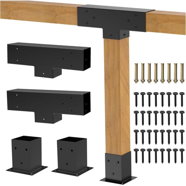 Heavy Alloy Steel Pergola Kit with 3-Way T-Shape Brackets for 4"x 4" Lumber DIY Pergola Brackets for Gardens Metal Gazebo Kits